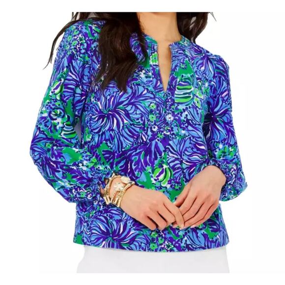 Lilly Pulitzer Coulter Top Abaco Blue Blouse Size XX Small New - Picture 15 of 15
